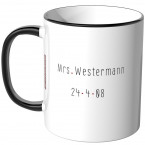 JUNIWORDS personalisierte Tasse Mrs. Wunschname mit Datum