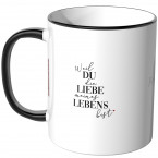 JUNIWORDS personalisierte Tasse Weil du die Liebe meines Lebens bist, Datum, Wunschname