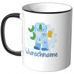 JUNIWORDS Tasse Blauer Roboter Wunschname