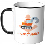 JUNIWORDS Tasse Bagger mit Wunschname - Motiv 1