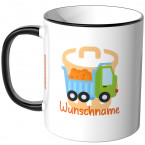 JUNIWORDS Tasse Müllwagen mit Wunschname