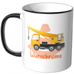 JUNIWORDS Tasse Kran LKW mit Wunschname