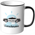 JUNIWORDS Tasse Polizeiwagen USA mit Wunschname