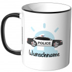 JUNIWORDS Tasse Polizeiwagen USA mit Wunschname