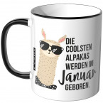 JUNIWORDS Tasse Die coolsten Alpakas werden im Januar geboren.