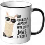 JUNIWORDS Tasse Die coolsten Alpakas werden im Mai geboren.