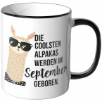 JUNIWORDS Tasse Die coolsten Alpakas werden im September geboren.