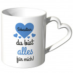 JUNIWORDS personalisierte Herz Tasse *Name* du bist alles für mich! - Blau