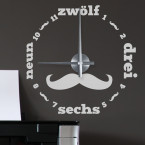 Wandtattoo Uhr - Mustache