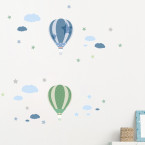 Wandsticker Set A4 - Heißluftballons Blau
