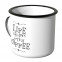 JUNIWORDS Emaille Tasse Life begins with coffee