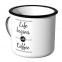 JUNIWORDS Emaille Tasse Life begins with coffee